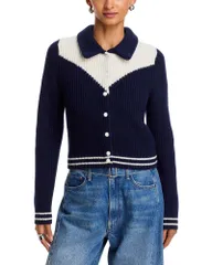 マザー レディース アウター カーディガン MOTHER The Baby Raquette Color Blocked Cardiga navy And Ivory アイボリーのサムネイル