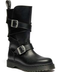 닥터 마틴 여성 신발 부츠 레인 부츠 Dr Martens Womens Anistone Strap Moto Boots Black 블랙