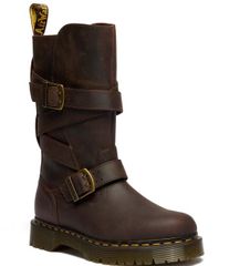 닥터 마틴 여성 신발 부츠 레인 부츠 가죽 Dr Martens Womens Anistone Strap Crazy Horse Leather Moto Boots D