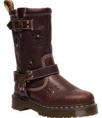 닥터 마틴 여성 신발 부츠 레인 부츠 가죽 Dr Martens Womens Anistone Hi Flower Biker Leather Mid Calf Boots