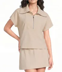 スパンク レディース トップス Tシャツ リブニット ハーフジップ ニット SPANX AirEssentialsR Half Zip Short Sleeve Rib Knit Pullover Tのサムネイル