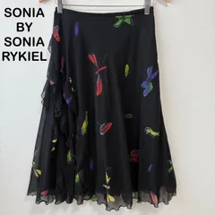 SONIA BY SONIA RYKIEL シフォンスカート 40 L ブラック 総柄 フレアスカート アシンメトリーのサムネイル