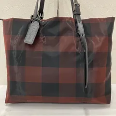 7163　【美品】　BEAU DESSIN S.A.　ボーデッサン　チュール　トートバッグ　チェック柄　ボルドー　ブラック　黒　レディース　レザー　ギンガムチェック　レディース　軽量のサムネイル