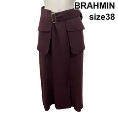 ◆ ブラーミン BRAHMIN スカート ロング丈 ベルト取り外し可 後ろゴム フラップポケット ワインレッド 38 S 7号 レディース S6I711のサムネイル