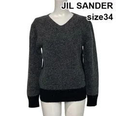 ◆ ジルサンダー JIL SANDER Vネックセーター メランジニット 長袖 切替デザイン グレー 黒 ウール カシミア 34 S 7号 レディース S6I722のサムネイル