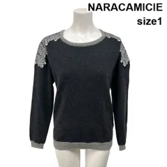◆ ナラカミーチェ NARACAMICIE ニット 長袖 クルーネック フラワーレース バイカラー  グレー 毛 1 M 9号 レディース S6I735のサムネイル