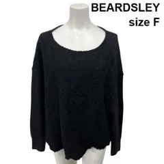 ◆ ビアズリー BEARDSLEY ニット 長袖 ラウンドネック ドロップショルダー 幾何学的刺繍レース 黒 毛 F 9号 レディース S6I736のサムネイル