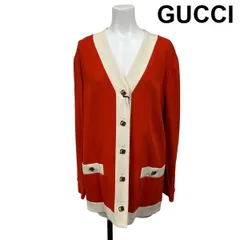 ●◆ グッチ GUCCI カーディガン 長袖 Vネック ノーカラー バイカラー インターロッキングGメタルボタン オレンジ M 9号 レディース S6I738のサムネイル