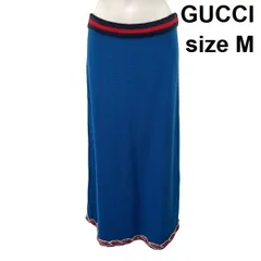 ●◆ グッチ GUCCI ニットスカート ロング丈 ウェブストライプ ビジュー ストレート Iライン ブルー ウール M 9号 レディース S6I747のサムネイル