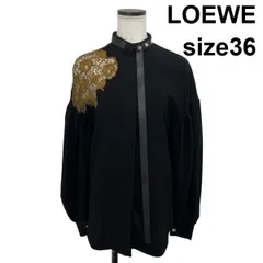 ●◆ ロエベ LOEWE ブラウス 長袖 スタンドカラー 花柄レース 透け感 比翼仕立て 黒 36 M 9号 レディース S6I751のサムネイル