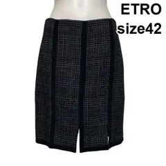 ◆ エトロ ETRO ひざ丈スカート ペンシルスカート タイト チェック柄 切替パネル スリット コットン ウール 42 L 11号 レディース S6I760のサムネイル