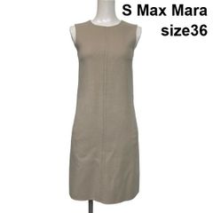 ◆ エスマックスマーラ S Max Mara ノースリーブワンピース ミモレ丈 クルーネック ベージュ ウール アンゴラ 36 S 7号 レディース S6I766