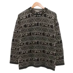 ピエールカルダン Pierre Cardin エスパススポーツ Espace Sport ヴィンテージ ニット セーター ウール M 黒 ブラック グレー 長袖 クルーネック ロゴ柄 /NU ■ECF003のサムネイル
