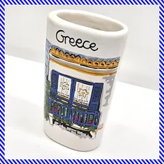 ギリシャ製 花瓶 陶器 ハンドメイド aiyaio ギリシャの街並み 窓 ペン立て 昭和レトロのサムネイル