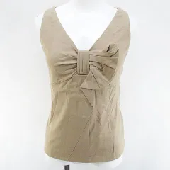 ポールカ PAULE KA ノースリーブ カットソー Vネック S ベージュ系 リボンモチーフ ストレッチ 無地のサムネイル