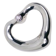 【TIFFANY&Co.】Tiffany Open Heart Elsa Peretti Sterling Silver 925 x Diamond Women's Pendant Top 2.0g