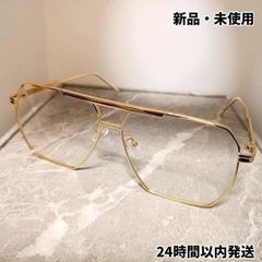 伊達眼鏡 60mm ラグジュアリー◎ ツーブリッジ スクエア メタルフレーム ゴールド UVカット 男女兼用 伊達メガネ だてメガネ メンズ レトロ