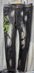 PHILIPP PLEIN(フィリッププレイン) スカル ディス ブラック デニム パンツ 33 34"のサムネイル