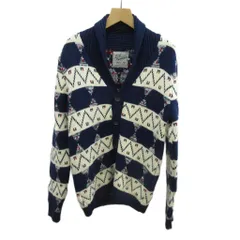 トップマン TOPMAN カーディガン ニット ジャケット S ネイビー 紺 幾何学模様 ショールカラー 長袖 /PP ■ECA003のサムネイル