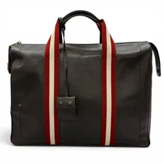 美品▲BALLY バリー TAPRUS ロゴ刻印 トレインスポッティング ストライプ ブリーフケース トートバッグ ダークブラウン スイス製 メンズのサムネイル