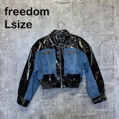 [k-851]FREEDOM 프리덤 L 에나멜 데님 전환 지퍼 자켓 블랙 블랙 블루 블루 블루 단장 크롭드 광택 개성파 Y2K 그런지 모드 헌 옷
