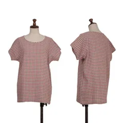 プランテーションPlantation チェック織りTシャツ 赤グレーMのサムネイル