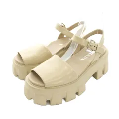 プラダ PRADA モノリスブラッシュドレザープラットフォームサンダル ストラップ 37 ベージュ /YMのサムネイル