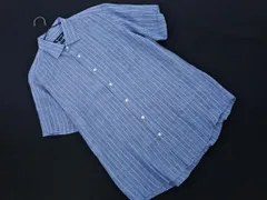 Aquascutum アクアスキュータム リネン100% ストライプ シャツ sizeLL/青 ■◆ メンズのサムネイル
