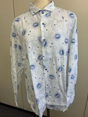 【クリーニング済・高級】EPOCA UOMO エポカウォモ 総柄 長袖シャツ 白青 LL相当のサムネイル