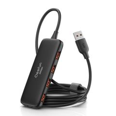 Qeefun USB 허브 [4 × USB-A] USB 3.2 Gen2 허브 10Gbps 고속 전송 120cm 연장 케이블 부착 Type-c 전원 포트 포함 소형 경량 콘센트 설계 외장 HDD / SSD MacBook iMac PC 노트북 PC 대응