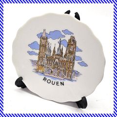 フランス ルーアン大聖堂 ミニ 絵皿 飾り皿 8cm プレート 輪花皿 ノートルダム大聖堂 陶器製 昭和レトロ ヴィンテージ