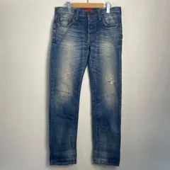 RED CARD レッドカード ダメージデニムパンツ ジーンズ ヴィンテージ加工 ストレートデニム 日本製 コットン100% ヒゲ加工 色落ち インディゴ サイズ31 NC120のサムネイル