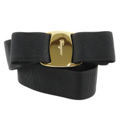 [Salvatore Ferragamo] 살바토레 페라가모 발라 리본 8046 캔버스 × 금도금 블랙 / 골드 쇠장식 여성 벨트