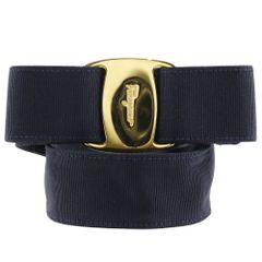 [Salvatore Ferragamo] 살바토레 페라가모 발라 리본 캔버스 × 금도금 감색 여성 벨트