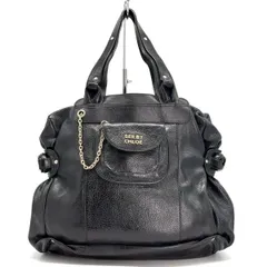 【サイドギャザーが描く優美】　SEE BY CHLOE　トートバッグ Funny Love Satchel リボン ポーチ付き レザー Y2K　黒のサムネイル