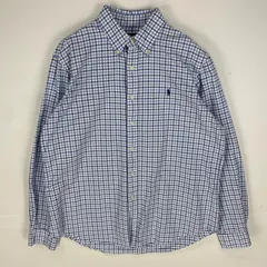 古着 ラルフローレン RALPH LAUREN 長袖シャツ ワンポイント ロゴ刺繍 ロングスリーブ L  ブルー系 チェック メンズのサムネイル