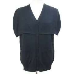 ランバン LANVIN コレクション ニットカーディガン ケープスリーブ Vネック 薄手 38 M相当 紺 ネイビー /Xのサムネイル