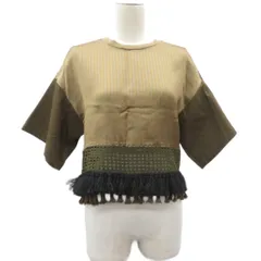 3.1 フィリップリム 3.1 phillip lim クロップドフリンジブラウス シルク混 0 カーキ 半袖 ラウンドネック /YS35 ■GY57のサムネイル