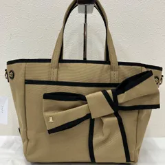 Y7297　LANVIN en Bleu　ランバンオンブルー　マリオン　トートバッグ　ハンドバッグ　ベージュ　ブラック　リボン　レディース　バイカラーのサムネイル