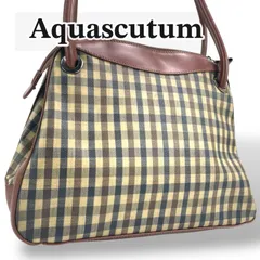 【未使用級】アクアスキュータム Aquascutum クラブチェック チェック柄 ハンドバッグ トートバッグ ミニボストン ブラウン 茶色 ネイビー キャンバス レザー 本革 ハトメ 金具 ロゴ 刻印 イギリス 英国 老舗 高級 上品 エレガント通勤 通学のサムネイル