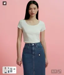 MUSINSA STANDARD ウィメンズ スリム スクール 넥 Tシャツ クリームのサムネイル