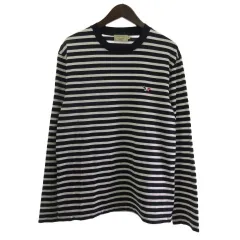 メゾンキツネ MAISON KITSUNE Tシャツ カットソー トリコロール ワンポイント 長袖 ボーダー ネイビー ホワイト M のサムネイル