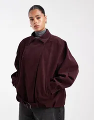 エイソス レディース アウター ジャケット・ブルゾン レザー ASOS Curve ASOS DESIGN Curve slouchy leather look oversized moto jackのサムネイル