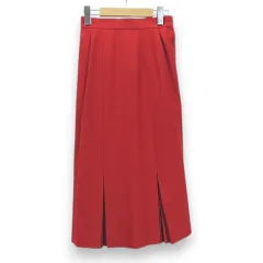 ピエールカルダン Pierre Cardin ロング丈 スカート 7 赤系 レッド  毛 ウール プリーツ 裏地のサムネイル