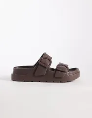 エイソス レディース シューズ サンダル ASOS DESIGN Finn double buckle slides in chocolate チョコレートのサムネイル