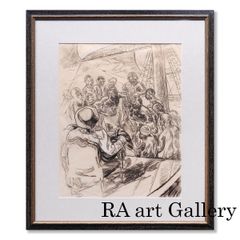 Clément Servaux, Crowd on a Boat, Pastel on Paper, Portrait, France, Early 1900s, Fine Art, Description Included, Original Artwork, Guaranteed Authentic, Final Price Reduction