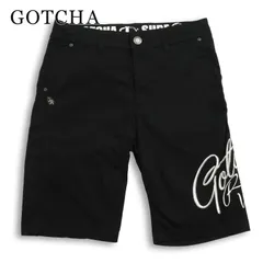 GOTCHA ガッチャ 春夏★ 刺繍 ロゴ ワッペン ストレッチ ハーフ ショート パンツ Sz.L メンズ 黒 サーフのサムネイル