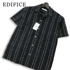【新品 未使用】 EDIFICE エディフィス 春夏★ 半袖 チェック シャツ 日本製 Sz.M メンズ 黒のサムネイル