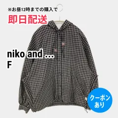 niko and ... ニコアンド ブルゾン F ブラック コットン チェック柄 ワンポイント ミドル丈 フードあり ボタン留め レディースのサムネイル