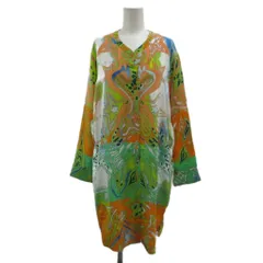 エミリオプッチ EMILIO PUCCI シャツ ブラウス 絹 シルク 38 マルチカラー 総柄 Vネック 長袖 チュニック丈 52RL73 /PP ■GY18のサムネイル